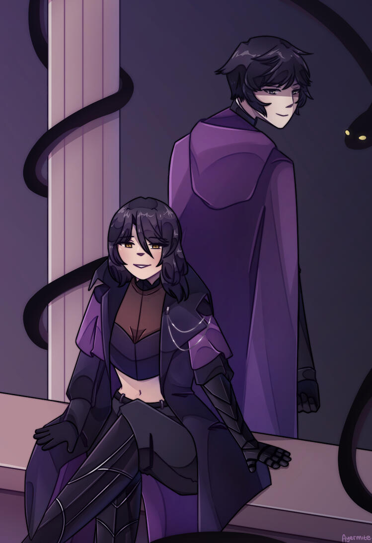 Character illustrations of original characters representing the zodiac sign, Ophiuchus.