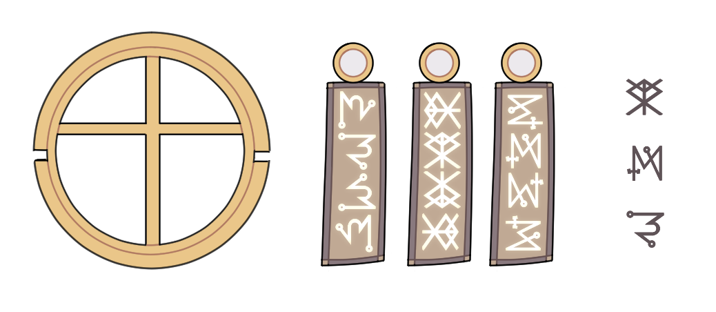 Concept art of an original character's accessories.